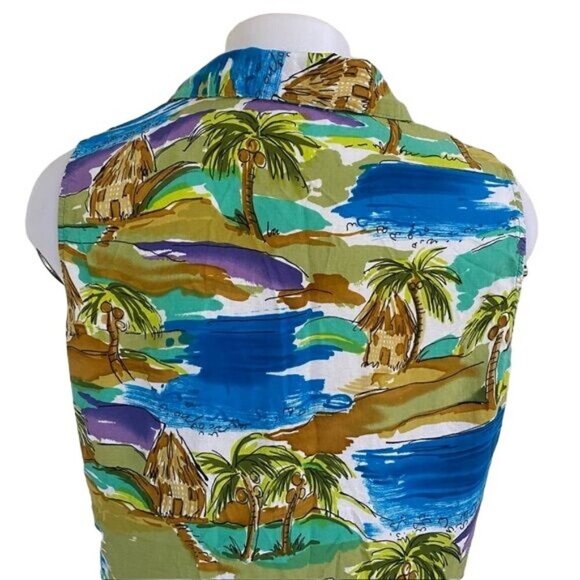 Notations Petite Vintage Island Style Button Down Tank Top Shirt Size S/M - Picture 10 of 11
